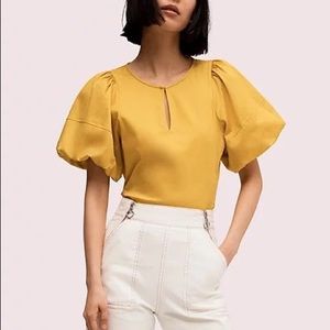 Sz 0 Kate Spade puff sleeve chartreuse poplin top